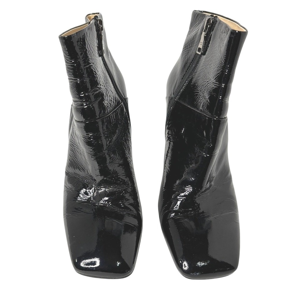 Prada Black Crinkled Patent Leather Square Toe Ankle Boots 39 Heel‎ 1I746L - Picture 5 of 9